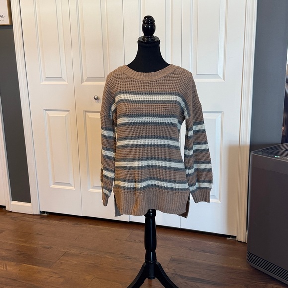 Pink Rose Brown and Gray Striped Sweater - Picture 12 of 12